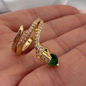 Gold Snake Ring - Green for Women Adjustable